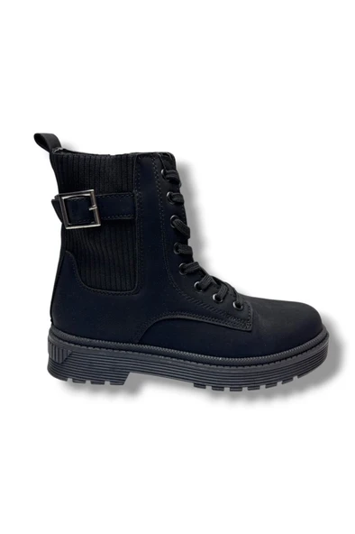 Polact 24030-26 Nubuk Deri Lastikli Fermuarlı Kadın Bot Siyah - Resim 2