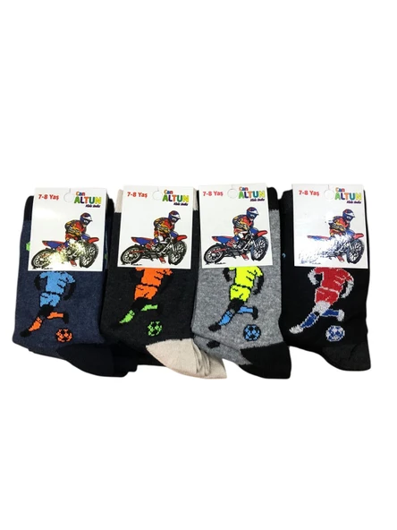 4 Lü Erkek Çocuk Pamuklu Soket Çorap Karışık Renkler - Resim 2