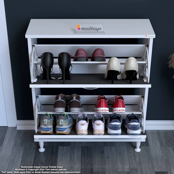 Modilayn UMAY Antre Hol 72 x 90 x 25,5 cm’ lik 2 Düşer Kapak 4 Göz Bölmeli Ayakkabılık - Resim 4