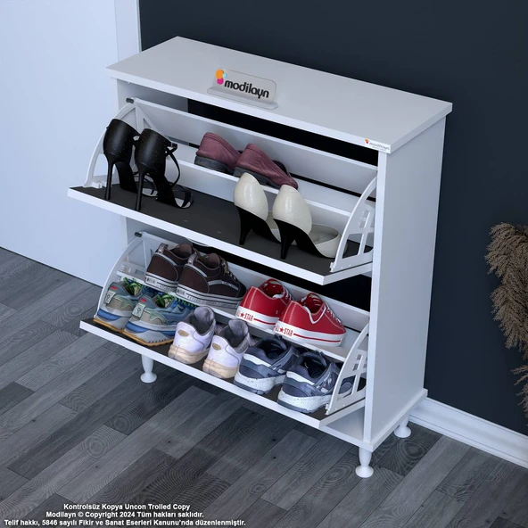 Modilayn UMAY Antre Hol 72 x 90 x 25,5 cm’ lik 2 Düşer Kapak 4 Göz Bölmeli Ayakkabılık - Resim 2