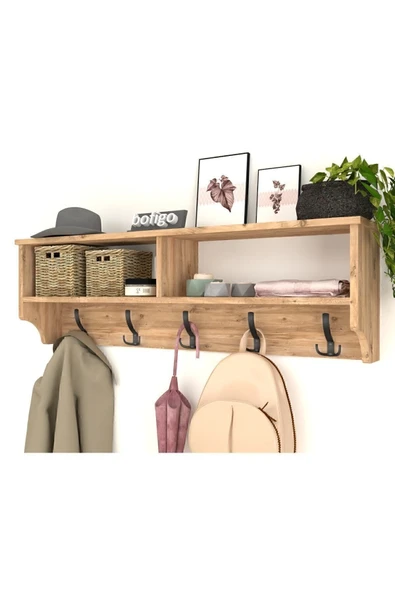 Bofigo Portmanto Duvar Askılığı Elbise Askılığı Raflı Duvar Askılığı Çam 120 Cm - Resim 2