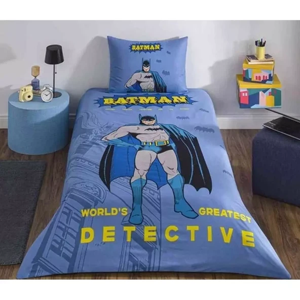 Özdilek Lisanslı Fitted Çarşaflı Tek Kişilik Çocuk Nevresim Takımı-Batman Detective Mavi ürün görseli