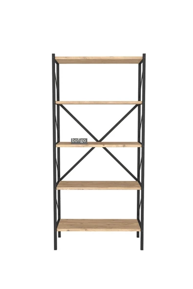 Bofigo Dekoratif 5 Raflı Kitaplık Metal Kitaplık Çam - Resim 5