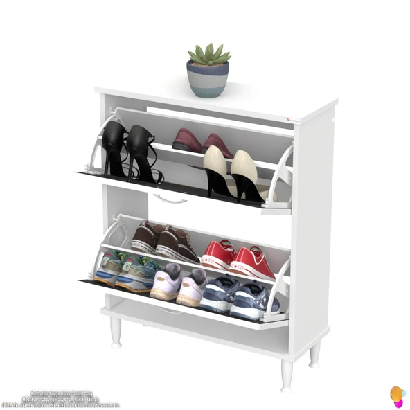 Modilayn UMAY Kapı Önü 72 x 90 x 25,5 cm’ lik 2 Düşer Kapak 4 Göz Bölmeli Ayakkabılık - Resim 12