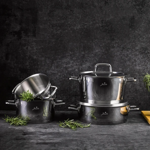 Jumbo Felix 8 Parça İndüksiyon Tabanlı Çelik Tencere Seti - Resim 6
