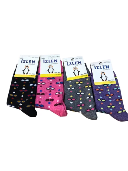4 Lü İzlen Pamuklu Kız Çocuk Mevsimlik Soket Çorap Karışık Renkler ürün görseli 1