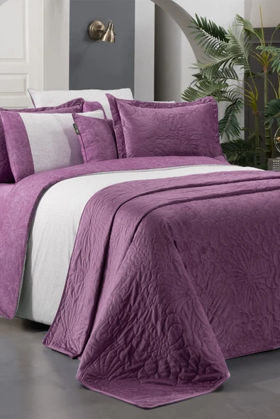 Floris Mor Çift Kişilik %100 Pamuk Nevresim Takımı ve Yatak Örtüsü Seti ürün görseli