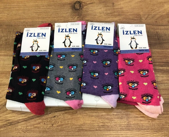 4 Lü İzlen Pamuklu Kız Çocuk Mevsimlik Soket Çorap Karışık Renkler - Resim 8