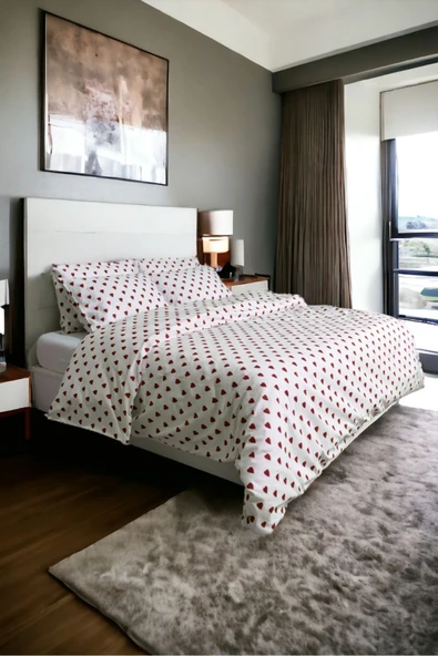 Kırmızı Kalpli Nevresim Seti Çift Kişilik - Resim 6