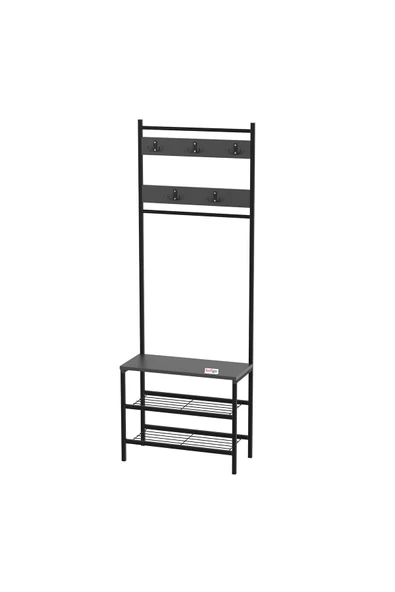 Bofigo 3 Raflı Metal Portmanto Elbise Askılığı Vestiyer Ayakkabılık Samanyolu Antrasit - Resim 5