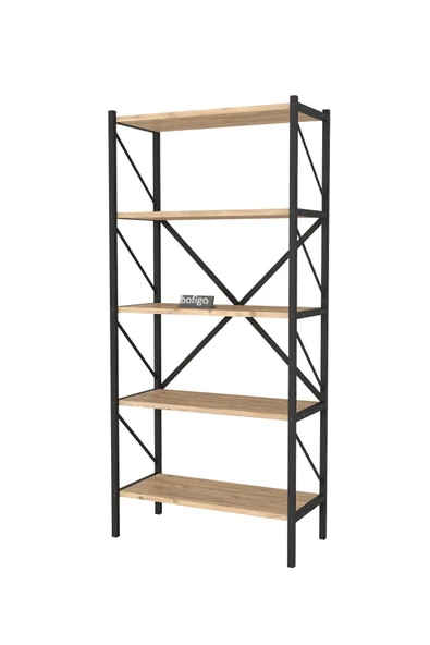 Bofigo Dekoratif 5 Raflı Kitaplık Metal Kitaplık Çam - Resim 6