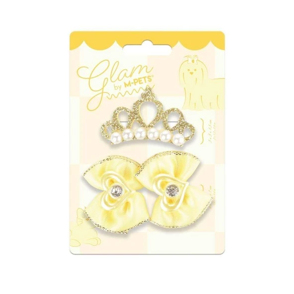 M-Pets Glam Taç ve Fiyonklu Kedi ve Köpekler İçin Aksesuar Toka Sarı ürün görseli