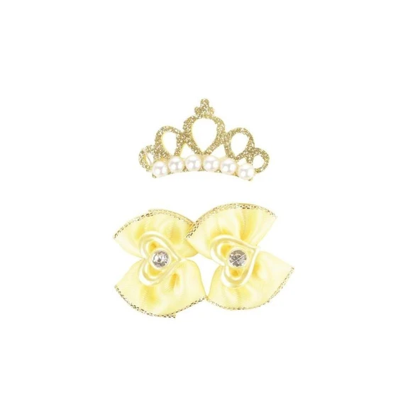 M-Pets Glam Taç ve Fiyonklu Kedi ve Köpekler İçin Aksesuar Toka Sarı - Resim 2