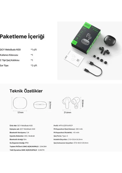 QCY Melobuds N30 ANC TWS Beyaz Kulak İçi Bluetooth Kulaklık - Resim 8