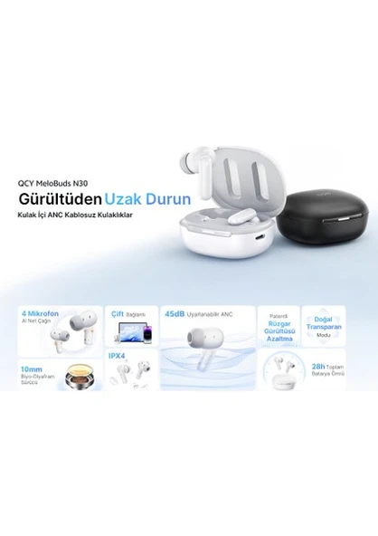 QCY Melobuds N30 ANC TWS Beyaz Kulak İçi Bluetooth Kulaklık - Resim 6