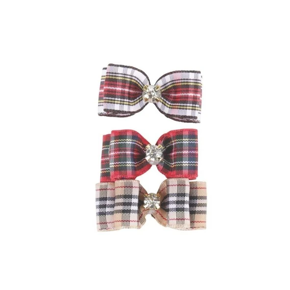 M-Pets Glam Kareli Fiyonklu Kedi ve Köpekler İçin Aksesuar Toka Kırmızı - Resim 2