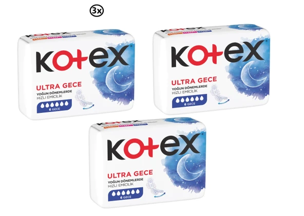 Kotex Ultra Gece 6'lı Gece Hiyenik Ped x 3x ürün görseli 1