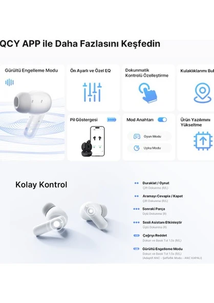 QCY Melobuds N30 ANC TWS Beyaz Kulak İçi Bluetooth Kulaklık - Resim 4