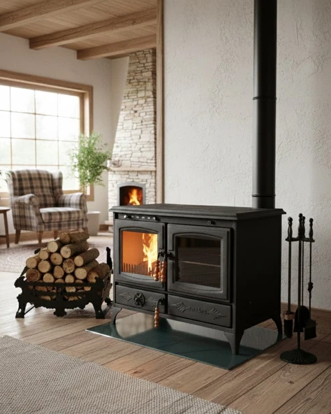 Reyo Stove Halfeti Büyük Camlı Fırınlı Şömine Kuzine Soba ürün görseli 1