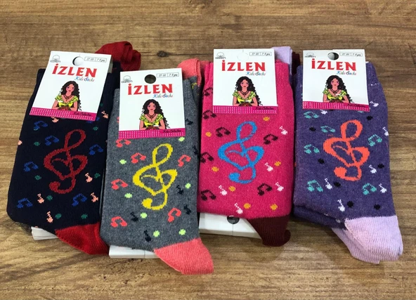 4 Lü İzlen Pamuklu Kız Çocuk Mevsimlik Soket Çorap Karışık Renkler - Resim 4