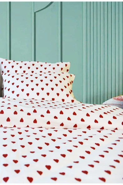 Kırmızı Kalpli Nevresim Seti Çift Kişilik - Resim 5