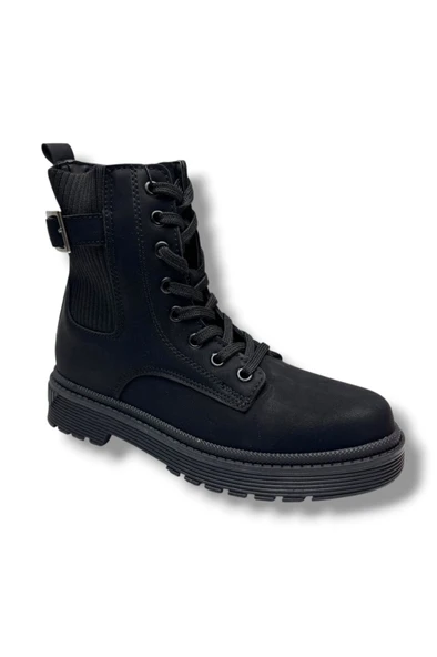 Polact 24030-26 Nubuk Deri Lastikli Fermuarlı Kadın Bot Siyah ürün görseli 1