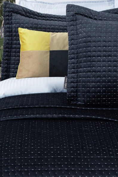 Dustin Lacivert Çift Kişilik Yatak Örtüsü Seti - Resim 5