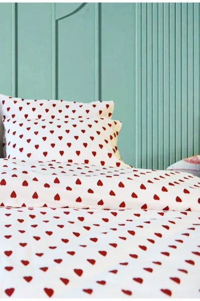 Kırmızı Kalpli Nevresim Seti Çift Kişilik - Resim 9