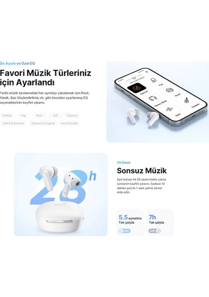 QCY Melobuds N30 ANC TWS Beyaz Kulak İçi Bluetooth Kulaklık - Resim 2