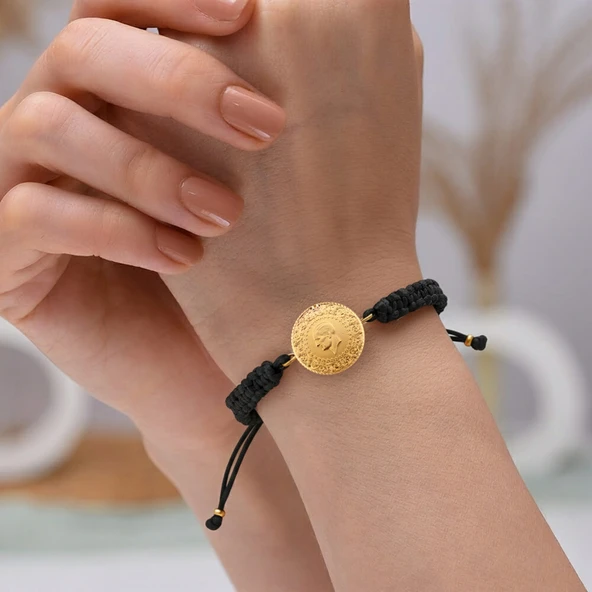 Gekas Kuyumculuk 22 Ayar Yeni Çeyrek Altın Siyah Renkli İpli Bileklik ürün görseli