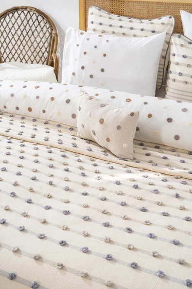 Harmony Krem Çift Kişilik Yatak Örtüsü Seti - 4 Parça Çeyiz Seti - Resim 5