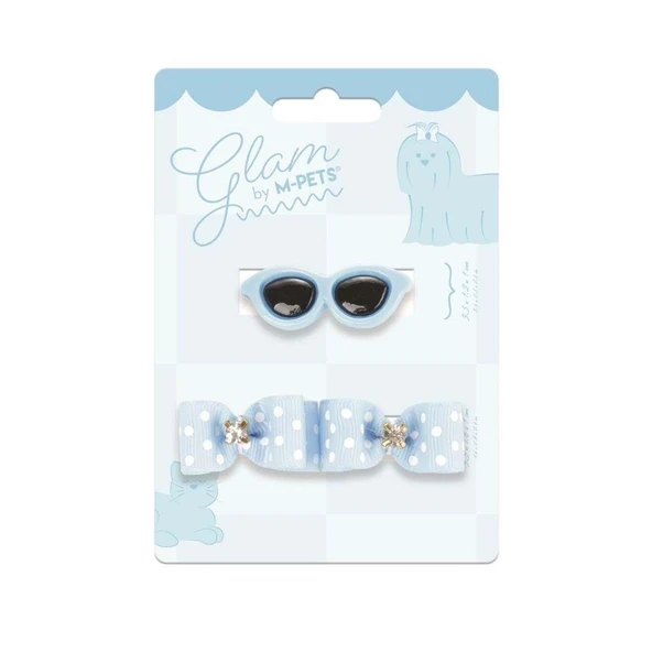 M-Pets Glam Gözlük ve Fiyonklu Kedi ve Köpekler İçin Aksesuar Toka Mavi ürün görseli 1