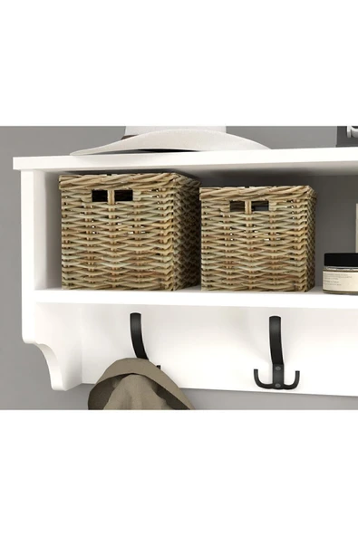 Bofigo Portmanto Duvar Askılığı Elbise Askılığı Raflı Duvar Askılığı Beyaz 120 Cm - Resim 5