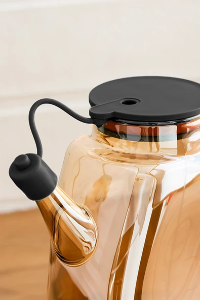 Porsima 3855-1 Şeffaf Borosilikat Cam Zeytinyağ Şişesi - Yağlık ve Sirkelik Siyah 1lt - Resim 3