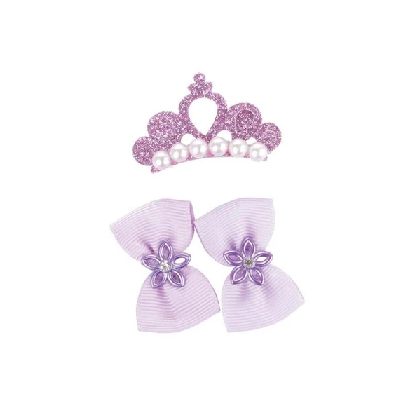 M-Pets Glam Taç ve Fiyonklu Kedi ve Köpekler İçin Aksesuar Toka Mor - Resim 2