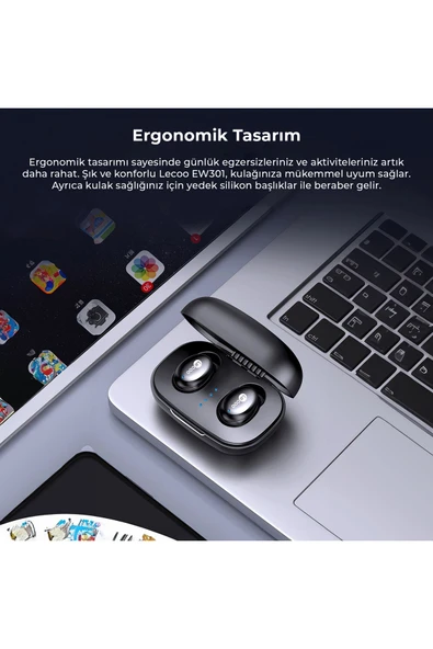 Lenovo Lecoo EW301 TWS Kulak İçi Bluetooth Kulaklık Siyah - Resim 3
