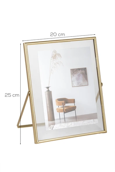 Porsima DHZ90103 Altın Metal Modern Dekoratif Cam Fotoğraf Çerçevesi Masa Duvar Fotoğraf Çerçevesi 20x25cm - Resim 2