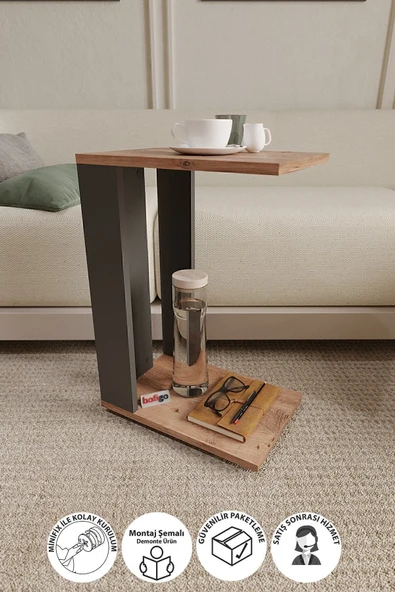 Bofigo C Sehpa Tekerlekli Sehpa Yan Sehpa Koltuk Sehpası Çam - Antrasit ürün görseli