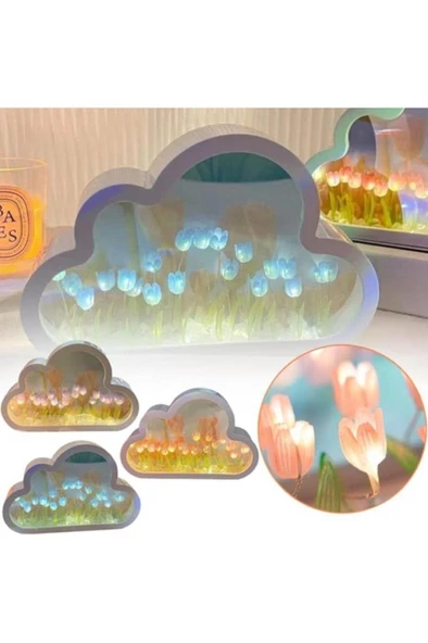 Ofisinn Bulut Ayna Gece Lambası Lale Gece Lambası Küçük Ayna Masaüstü Işık Yayan Süsler - Resim 3