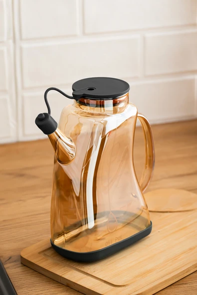 Porsima 3855-1 Şeffaf Borosilikat Cam Zeytinyağ Şişesi - Yağlık ve Sirkelik Siyah 1lt - Resim 2