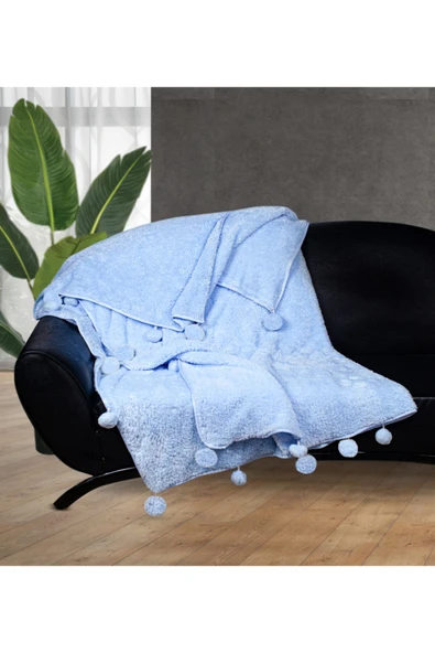 Harika Peluş Fabrikası 200 X 220 Cm Ponponlu Pelüş Tv Battaniyesi - Resim 2