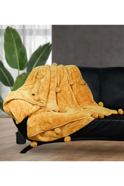 Özgüner Oyuncak 200 X 220 cm Ponponlu Pelüş Tv Battaniyesi - Resim 2