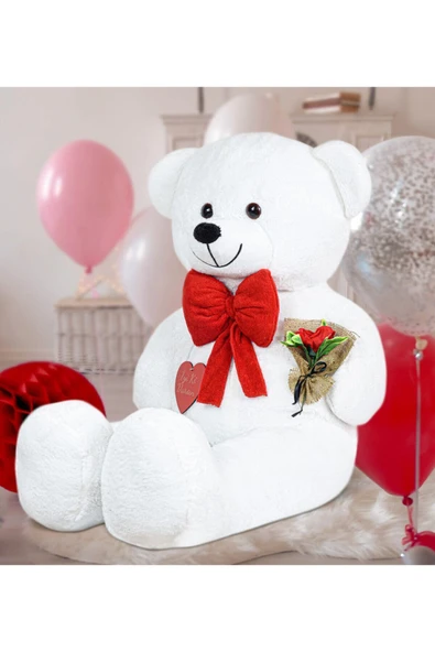 Pababo 130 cm Güllü Kalpli Papyonlu Büyük Ayıcık - Resim 2