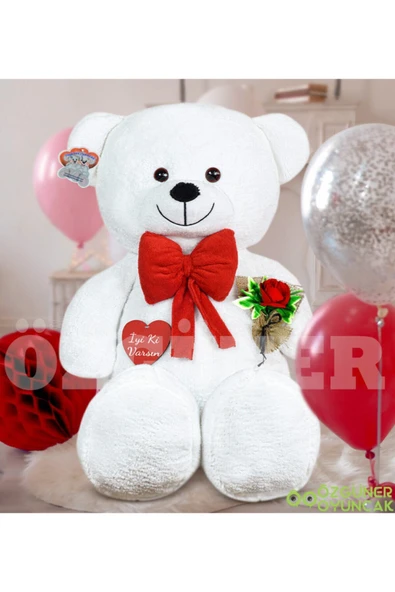 Ayıcı Oyuncak 140 Cm Güllü Kalpli Papyonlu Büyük Ayıcık %100 Yerli ürün görseli 1