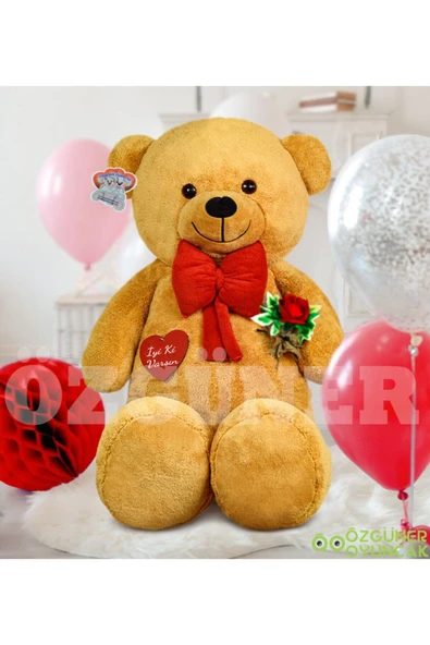 Özgüner Oyuncak 140 Cm Güllü Kalpli Papyonlu Büyük Ayıcık %100 Yerli ürün görseli