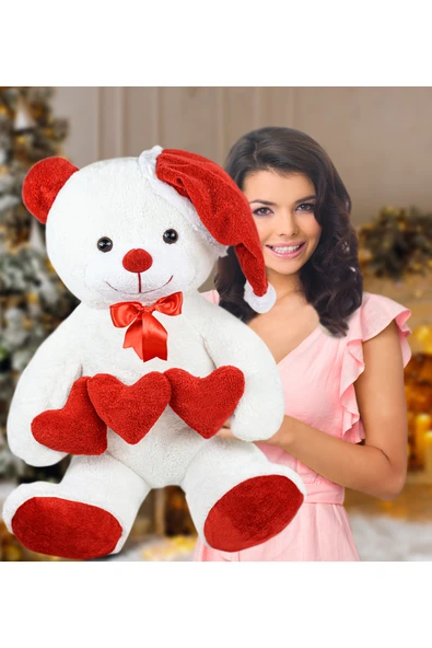 Özgüner Oyuncak 90 Cm Noel Şapkalı Üç Kalpli Pelüş Ayıcık Yeni Yıl ,yılbaşı Hediyesi ürün görseli