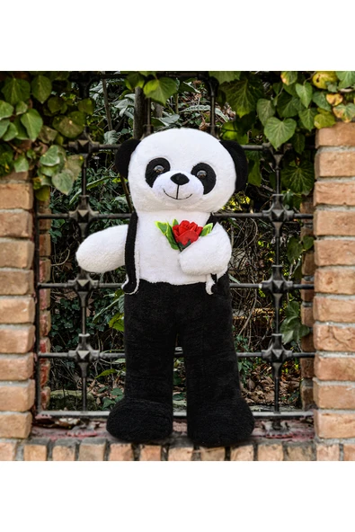 Harika Peluş Fabrikası Ayakta Duran Siyah Tulumlu Panda Peluş Hayvan - Resim 3