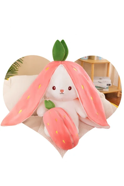 Ayıcı Oyuncak 18 cm Çilek Çantalı Tavşan Sevgiliye Özel - Resim 4