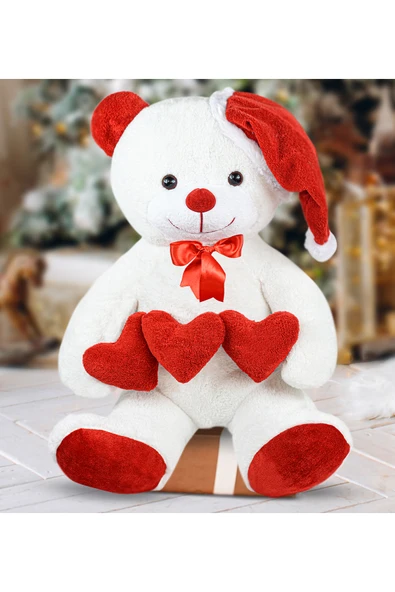 Ayıcı Oyuncak 90 Cm Noel Şapkalı Üç Kalpli Pelüş Ayıcık Yeni Yıl ,yılbaşı Hediyesi - Resim 2