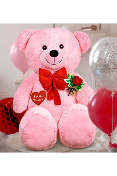 Özgüner Oyuncak 130 Cm Güllü Kalpli Papyonlu Büyük Ayıcık %100 Yerli ürün görseli